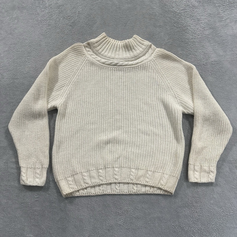 Middlebrook Park Sweater Women Medium Turtleneck Chunky Knit Preppy Cream White